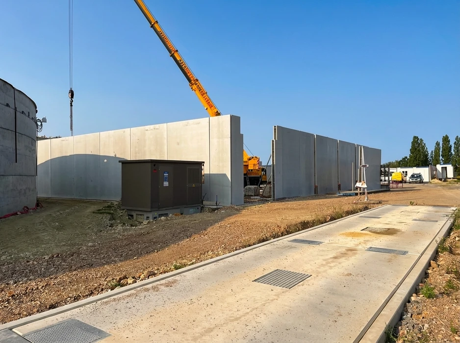 Chantier extérieur de construction d'un bâtiment industriel