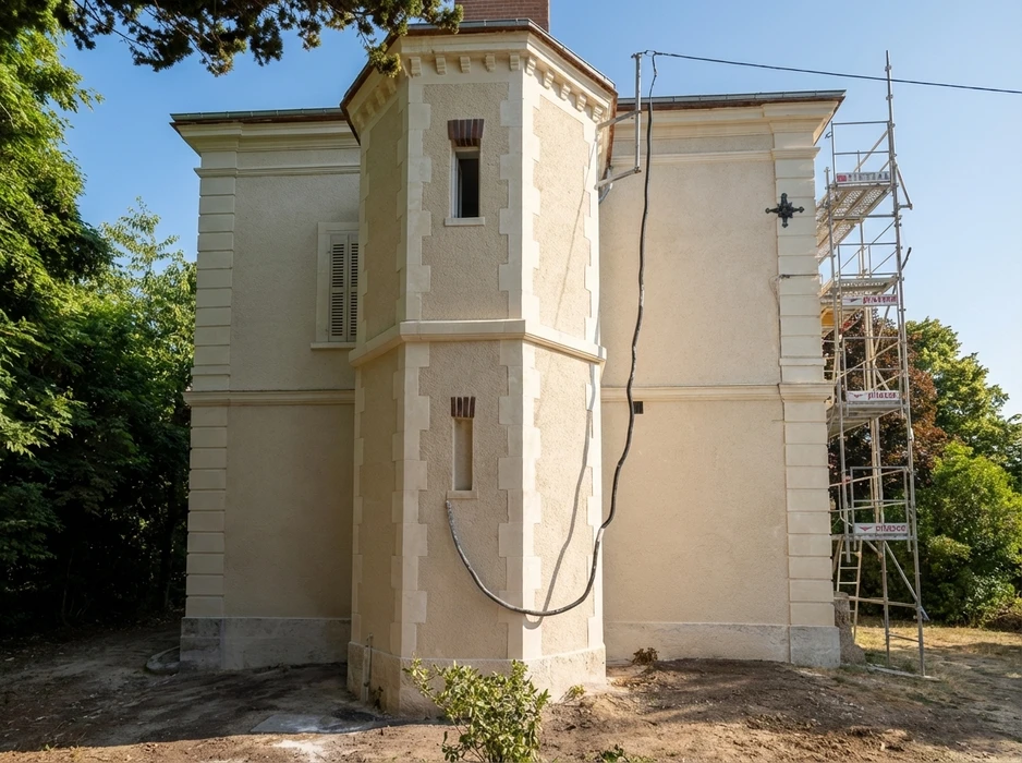 Façade d'un bâtiment ancien en cours de rénovation, extérieur, sans personnages