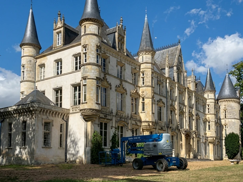 Intérieur d'appartement en cours de rénovation avec zone habitable terminée aux parquets clairs et murs blancs, contrastant avec espace de travail sous escalier